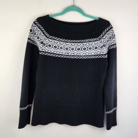 White House Black Market Wool Cashmere Angora Blend Fair Isle Boatneck Sweater M - Picture 1 of 11